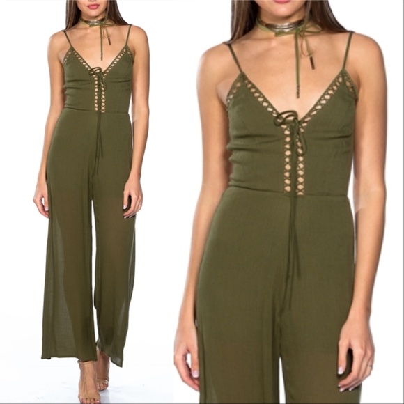 . Pants - JUMPSUIT BOHO OLIVE GREEN JUMPSUIT